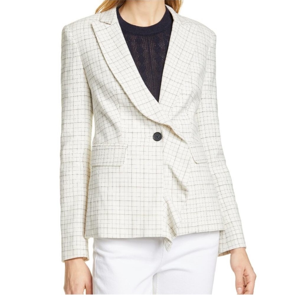 LIKE NEW WITHOUT TAGS! JOIE 100% COTTON Cream w/One Sided Ruffle Detail Blazer
